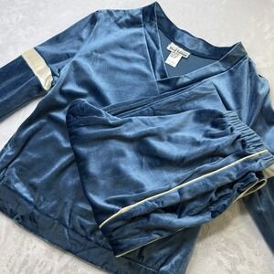 Vintage 70s Velour Tracksuit Set Blue USA Made Womens Large